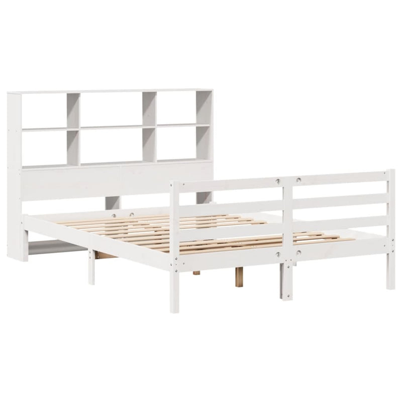 vidaXL fehér tömör fenyőfa könyvespolcos ágy matrac nélkül 160x200 cm