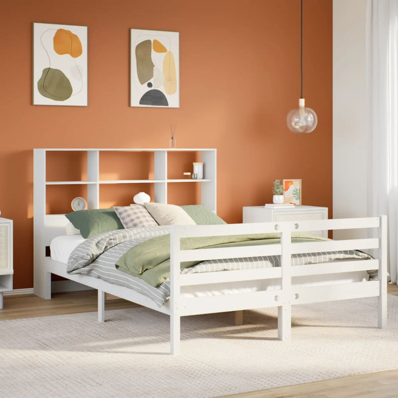 vidaXL fehér tömör fenyőfa könyvespolcos ágy matrac nélkül 160x200 cm
