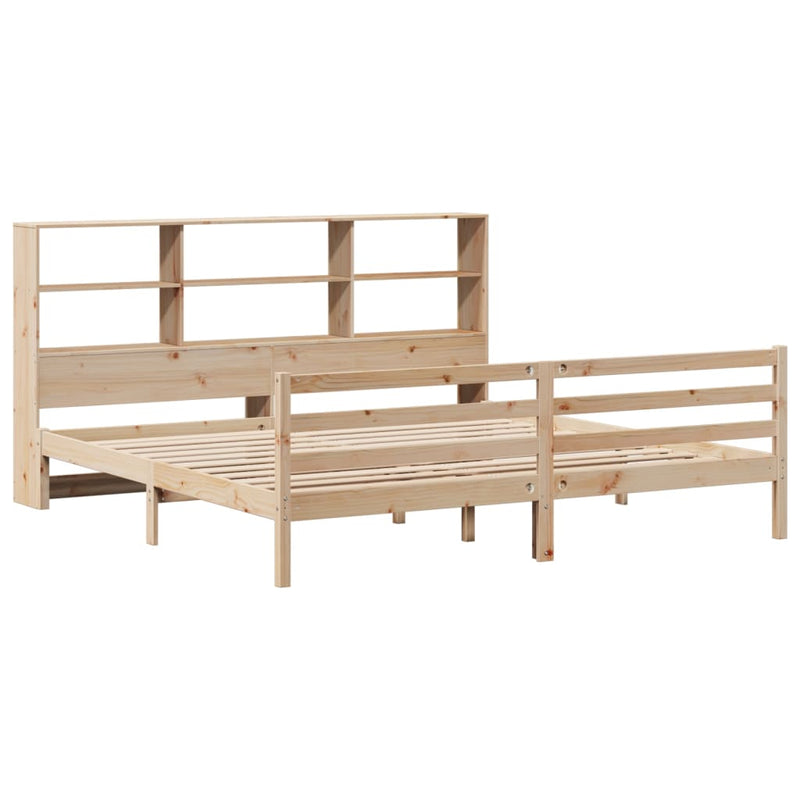 vidaXL tömör fenyőfa könyvespolcos ágy matrac nélkül 180 x 200 cm