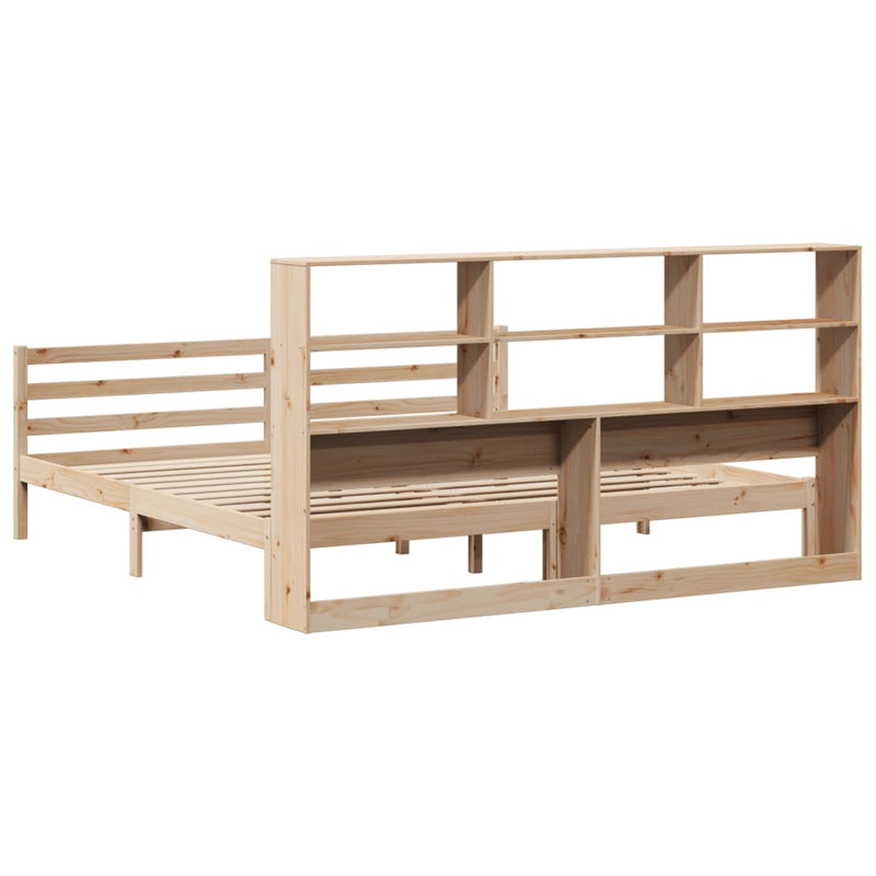 vidaXL tömör fenyőfa könyvespolcos ágy matrac nélkül 180 x 200 cm