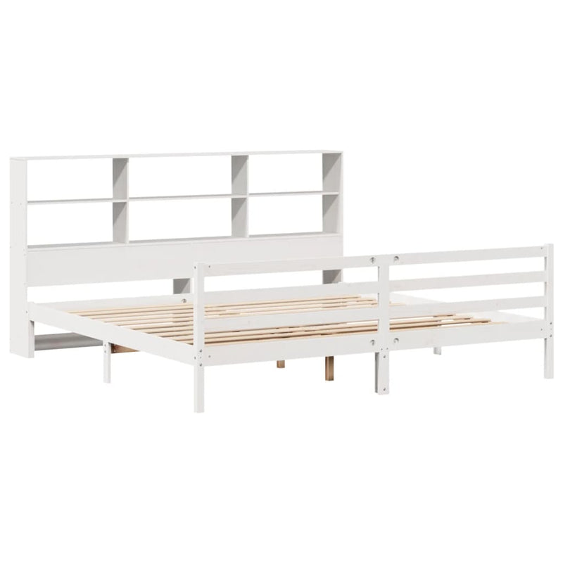 vidaXL fehér tömör fenyőfa könyvespolcos ágy matrac nélkül 180x200 cm