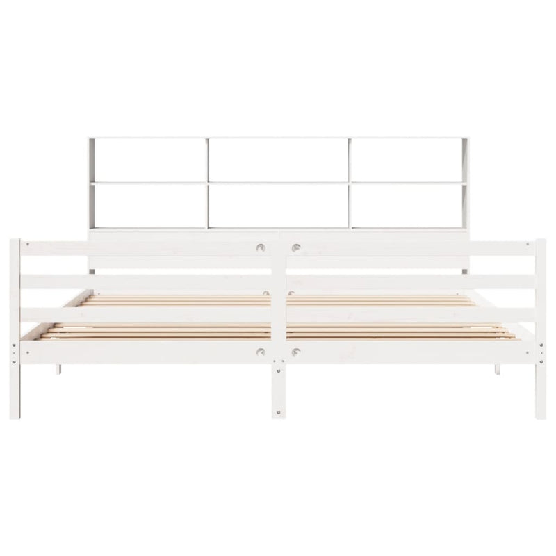 vidaXL fehér tömör fenyőfa könyvespolcos ágy matrac nélkül 180x200 cm