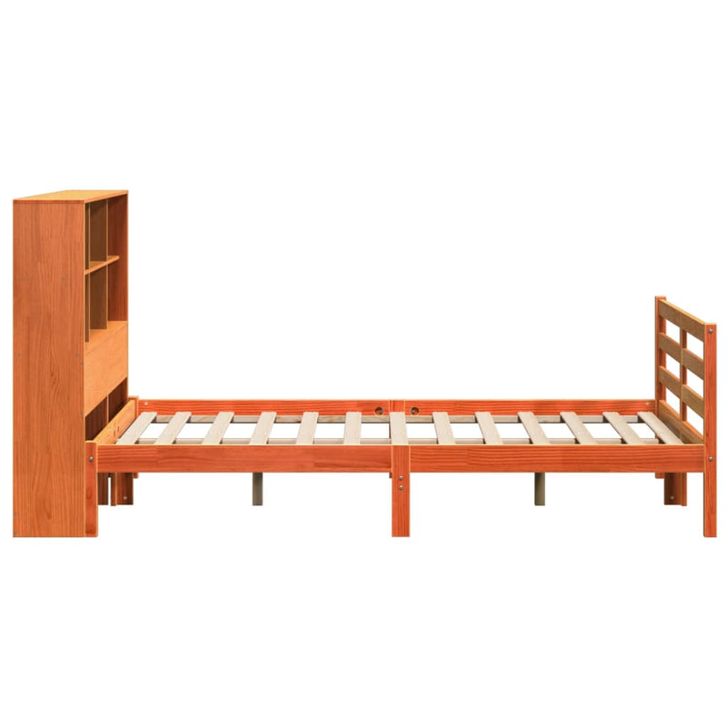 vidaXL viaszbarna tömör fa könyvespolcos ágy matrac nélkül 120 x 200cm