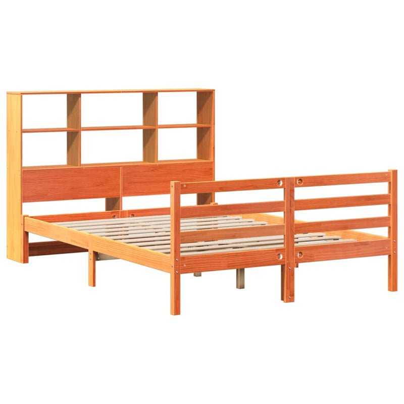 vidaXL viaszbarna tömör fa könyvespolcos ágy matrac nélkül 160 x 200cm
