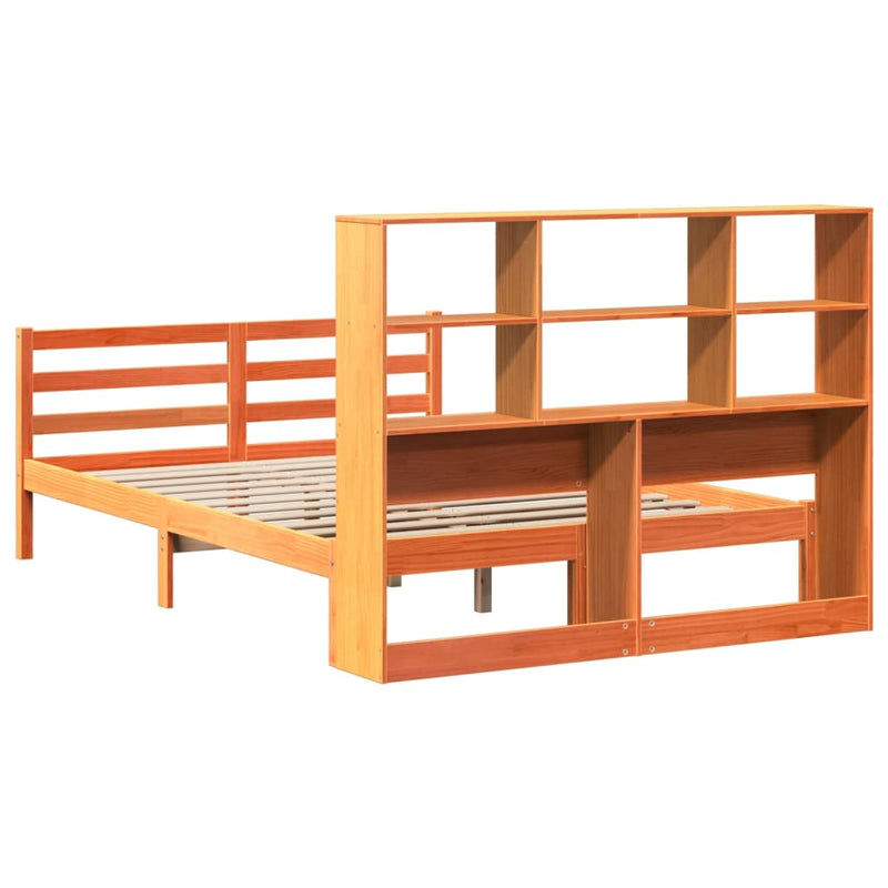 vidaXL viaszbarna tömör fa könyvespolcos ágy matrac nélkül 160 x 200cm