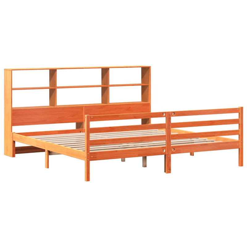 vidaXL viaszbarna tömör fa könyvespolcos ágy matrac nélkül 180 x 200cm