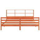vidaXL viaszbarna tömör fa könyvespolcos ágy matrac nélkül 180 x 200cm