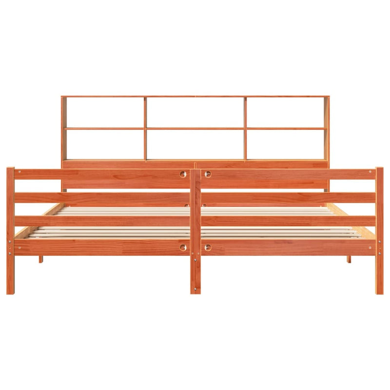 vidaXL viaszbarna tömör fa könyvespolcos ágy matrac nélkül 180 x 200cm