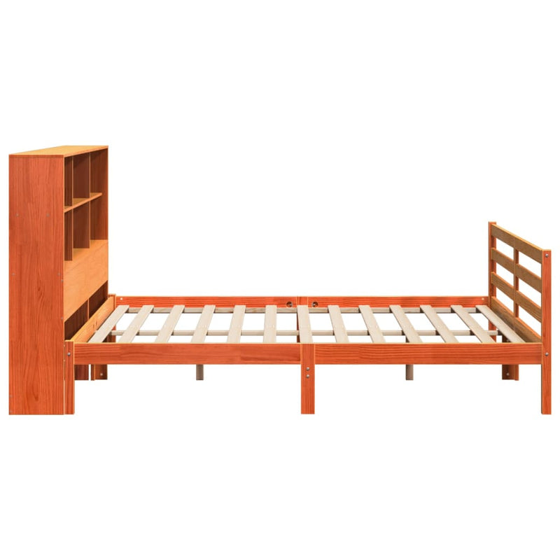 vidaXL viaszbarna tömör fa könyvespolcos ágy matrac nélkül 180 x 200cm