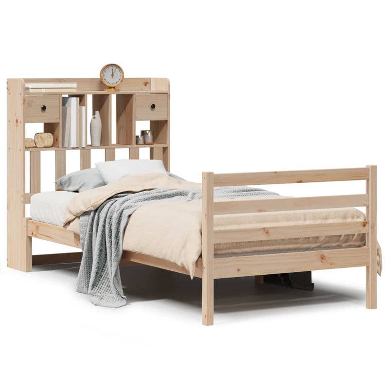 vidaXL tömör fenyőfa könyvespolcos ágy matrac nélkül 90 x 190 cm
