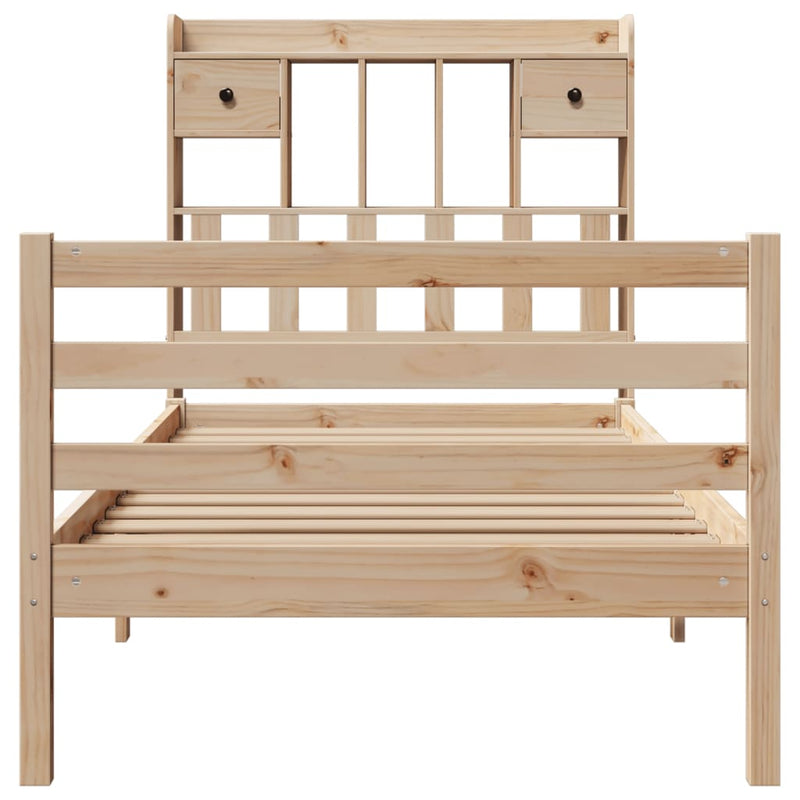 vidaXL tömör fenyőfa könyvespolcos ágy matrac nélkül 90 x 190 cm