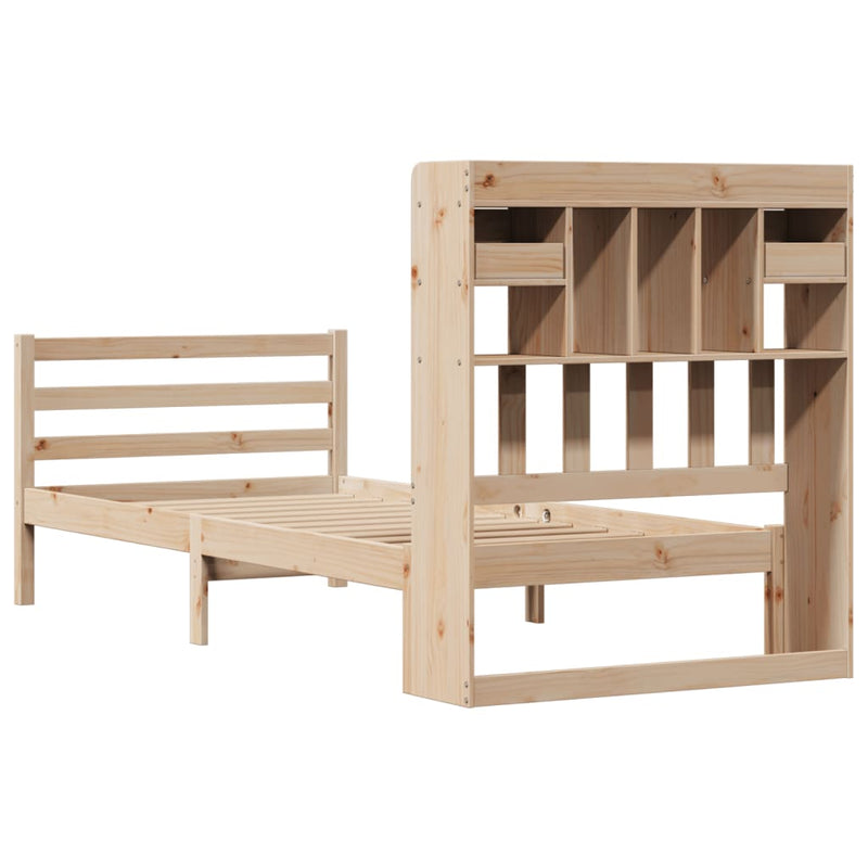 vidaXL tömör fenyőfa könyvespolcos ágy matrac nélkül 90 x 190 cm