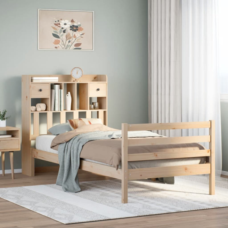 vidaXL tömör fenyőfa könyvespolcos ágy matrac nélkül 90 x 190 cm