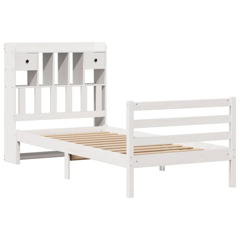 vidaXL fehér tömör fenyőfa könyvespolcos ágy matrac nélkül 90 x 190 cm