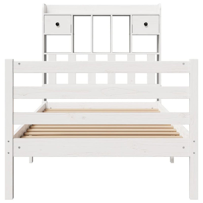 vidaXL fehér tömör fenyőfa könyvespolcos ágy matrac nélkül 90 x 190 cm
