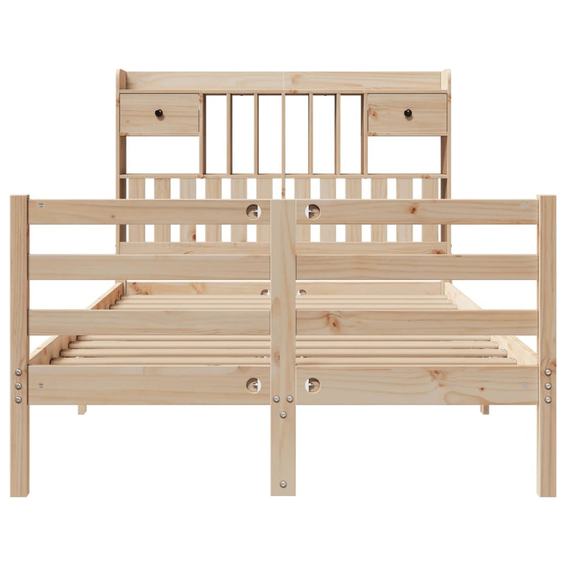 vidaXL tömör fenyőfa könyvespolcos ágy matrac nélkül 135 x 190 cm