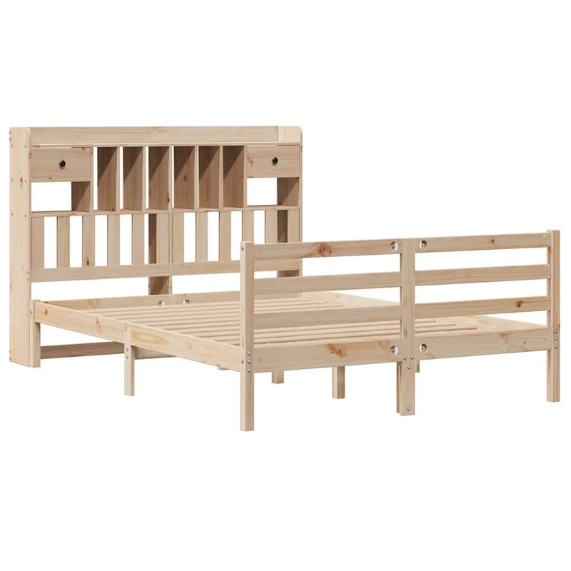 vidaXL tömör fenyőfa könyvespolcos ágy matrac nélkül 140 x 190 cm