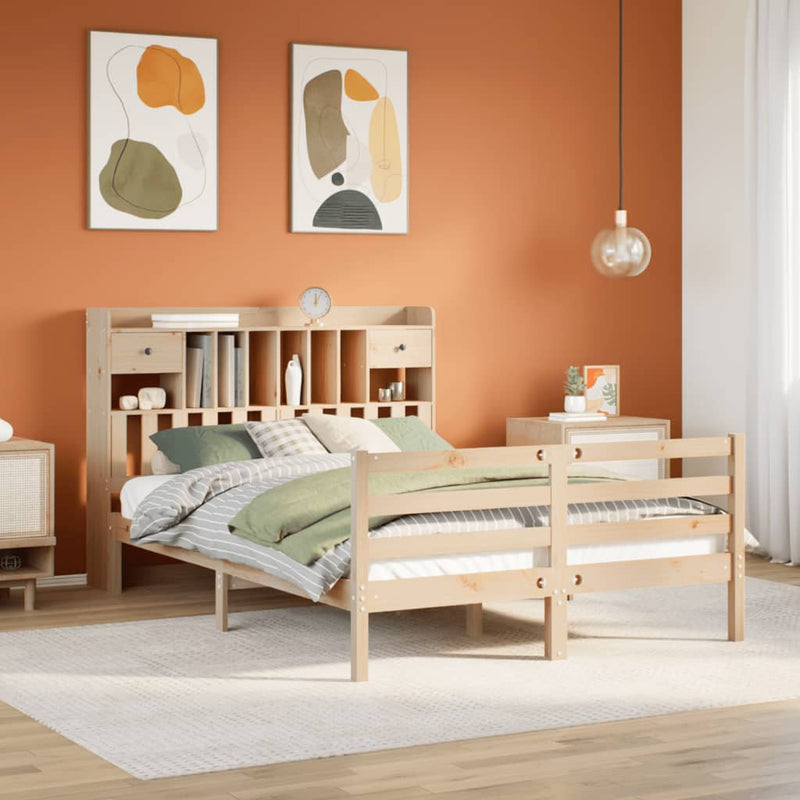 vidaXL tömör fenyőfa könyvespolcos ágy matrac nélkül 160 x 200 cm