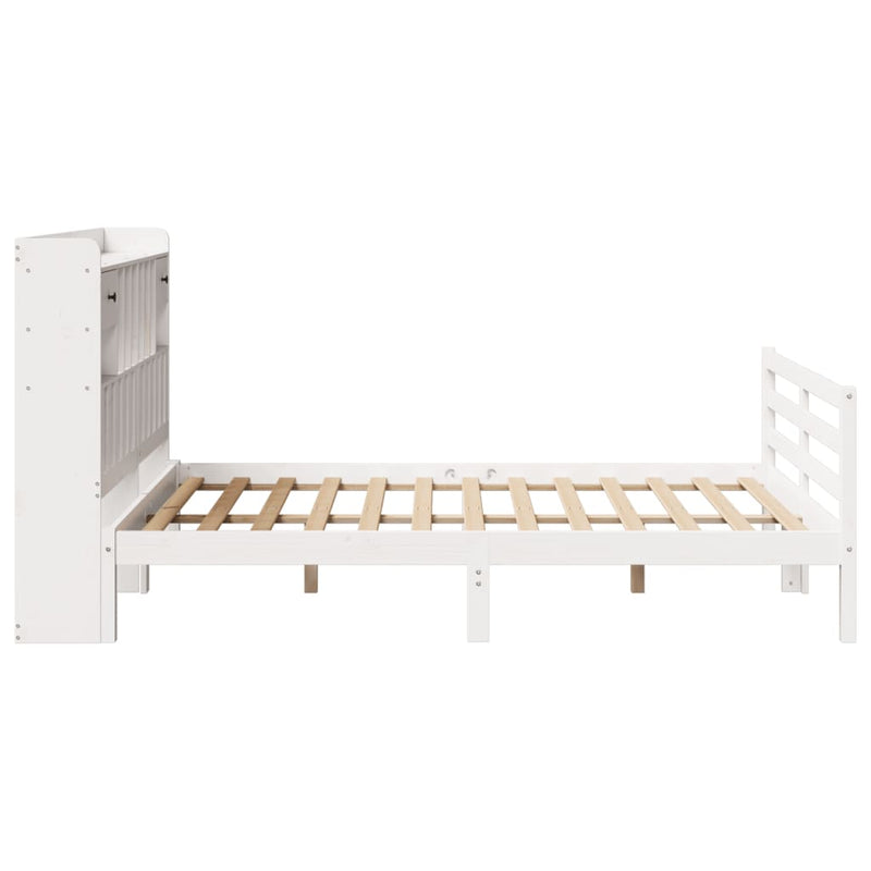 vidaXL fehér tömör fenyőfa könyvespolcos ágy matrac nélkül 160x200 cm