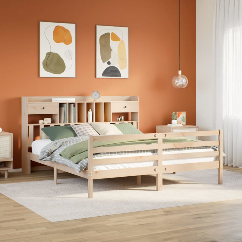 vidaXL tömör fenyőfa könyvespolcos ágy matrac nélkül 180 x 200 cm
