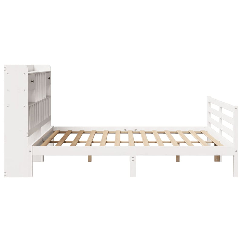 vidaXL fehér tömör fenyőfa könyvespolcos ágy matrac nélkül 180x200 cm