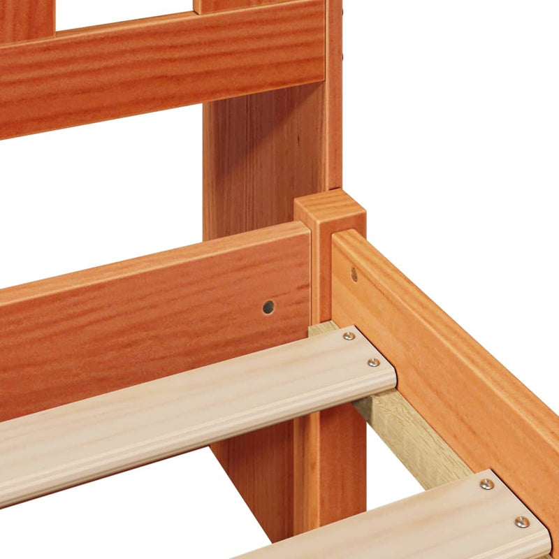 vidaXL barna tömör fenyőfa könyvespolcos ágy matrac nélkül 135 x 190cm