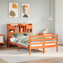 vidaXL barna tömör fenyőfa könyvespolcos ágy matrac nélkül 135 x 190cm