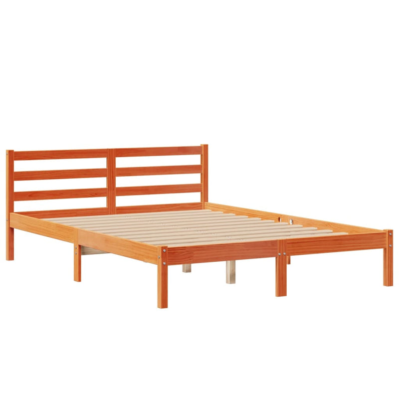vidaXL barna tömör fenyőfa könyvespolcos ágy matrac nélkül 160 x 200cm