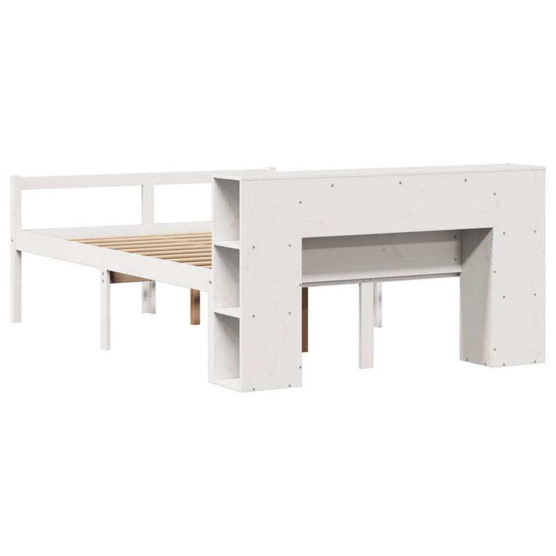 vidaXL fehér tömör fenyőfa könyvespolcos ágy matrac nélkül 135x190 cm