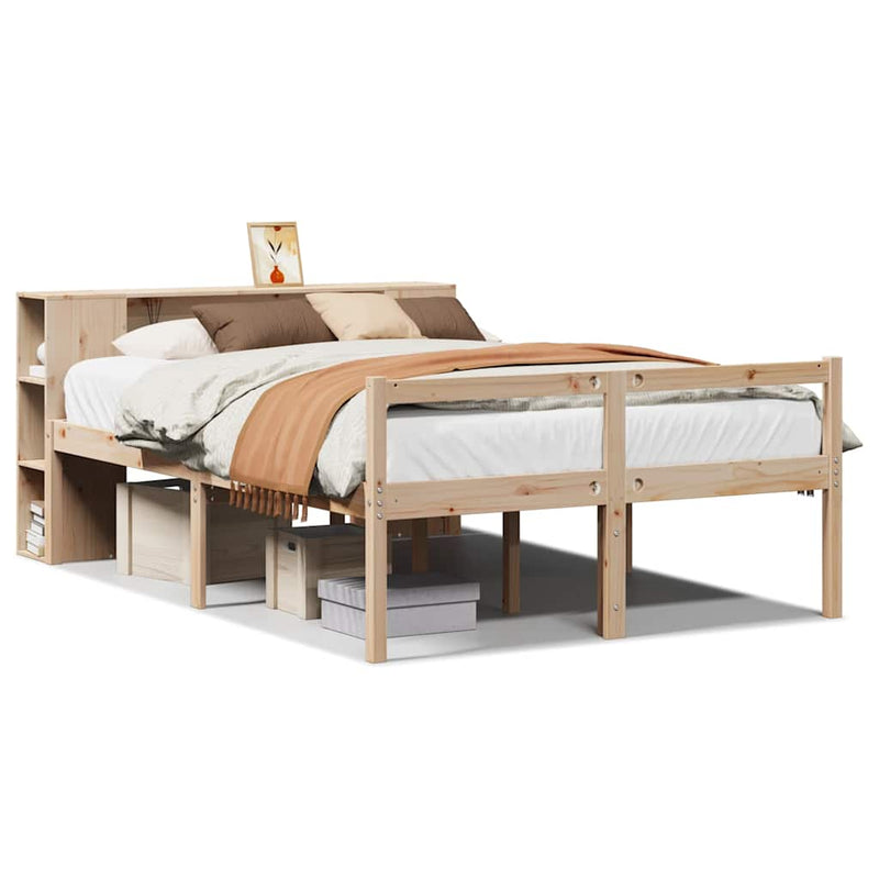 vidaXL tömör fenyőfa könyvespolcos ágy matrac nélkül 140 x 190 cm
