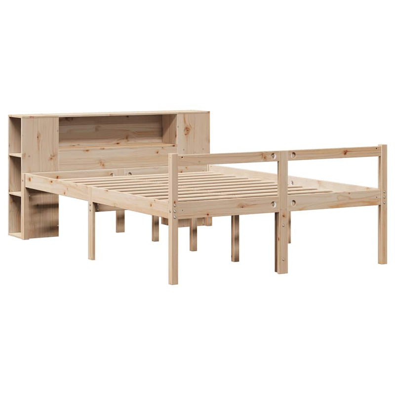 vidaXL tömör fenyőfa könyvespolcos ágy matrac nélkül 140 x 190 cm