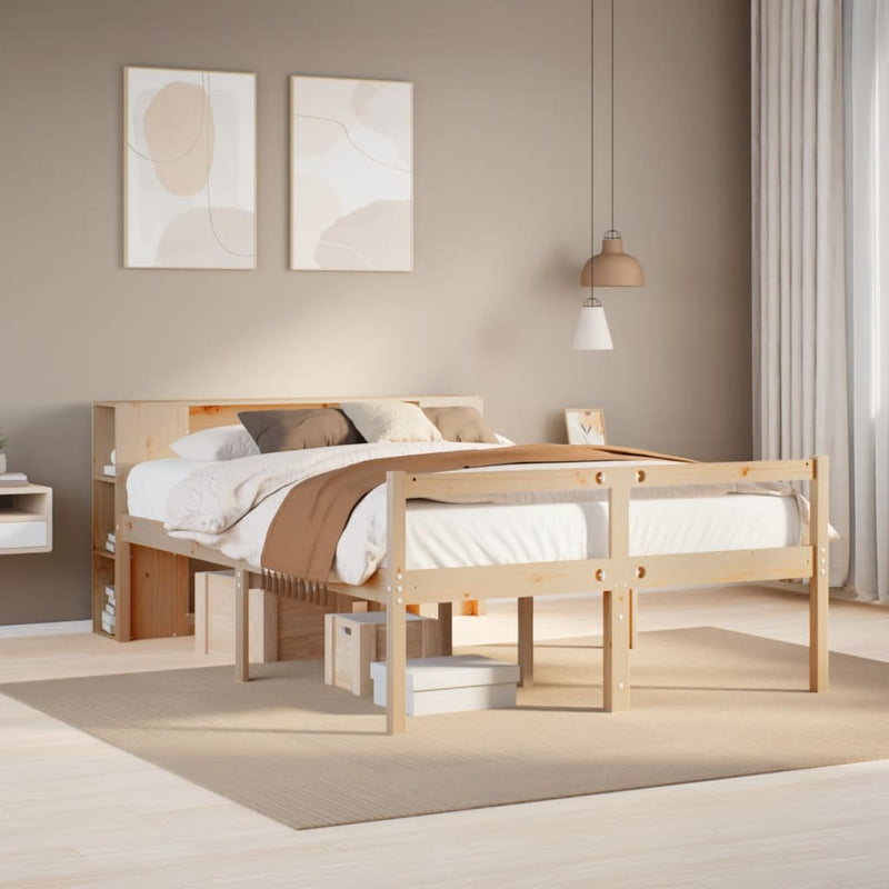 vidaXL tömör fenyőfa könyvespolcos ágy matrac nélkül 140 x 190 cm
