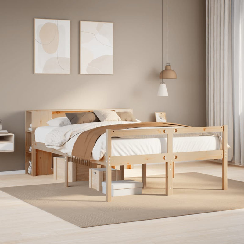 vidaXL tömör fenyőfa könyvespolcos ágy matrac nélkül 140 x 200 cm