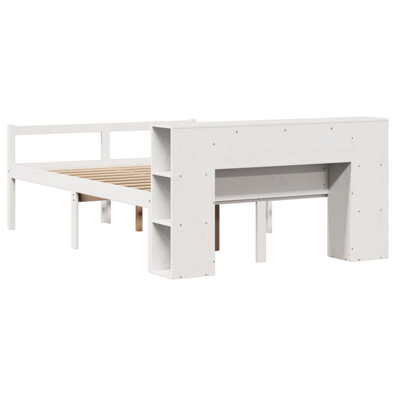 vidaXL fehér tömör fenyőfa könyvespolcos ágy matrac nélkül 150x200 cm