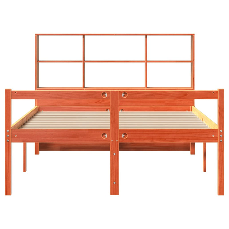 vidaXL viaszbarna tömör fa könyvespolcos ágy matrac nélkül 160 x 200cm