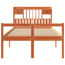 vidaXL barna tömör fenyőfa könyvespolcos ágy matrac nélkül 135 x 190cm