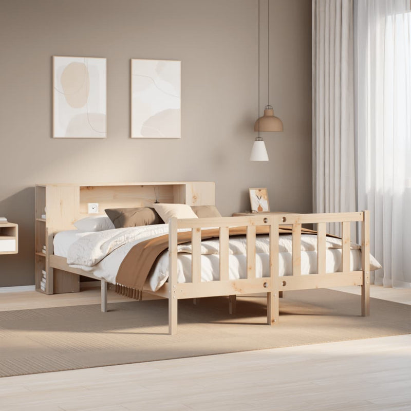 vidaXL tömör fenyőfa könyvespolcos ágy matrac nélkül 160 x 200 cm