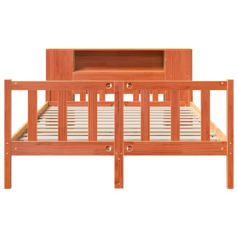 vidaXL viaszbarna tömör fa könyvespolcos ágy matrac nélkül 160 x 200cm