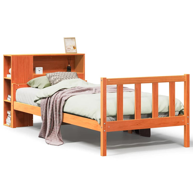 vidaXL viaszbarna tömör fa könyvespolcos ágy matrac nélkül 75 x 190 cm