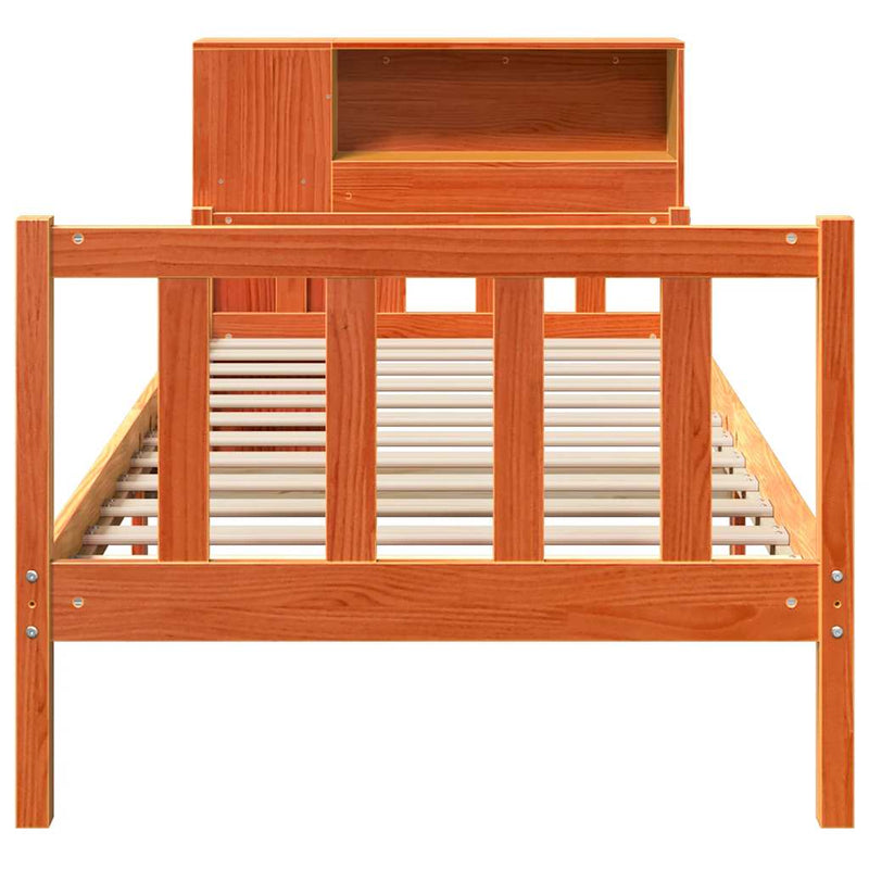 vidaXL viaszbarna tömör fa könyvespolcos ágy matrac nélkül 75 x 190 cm