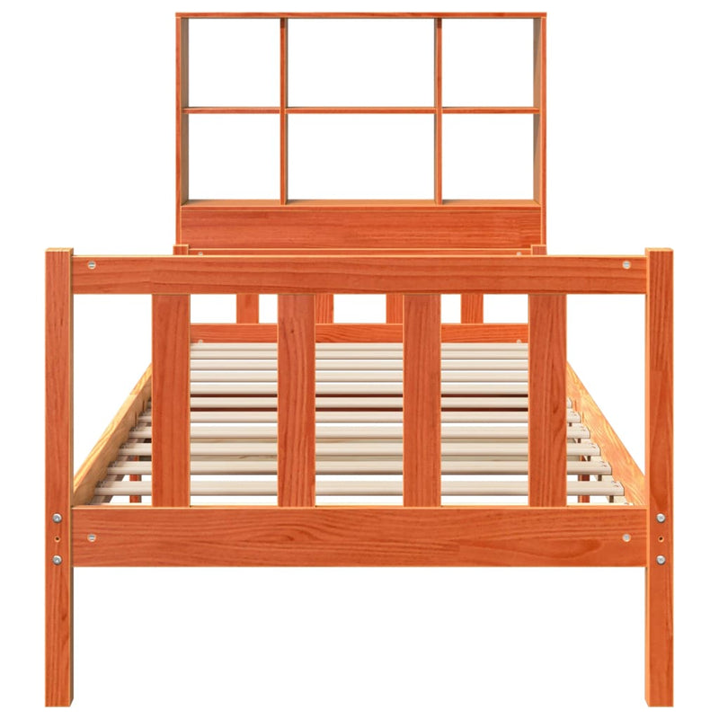vidaXL viaszbarna tömör fa könyvespolcos ágy matrac nélkül 75 x 190 cm