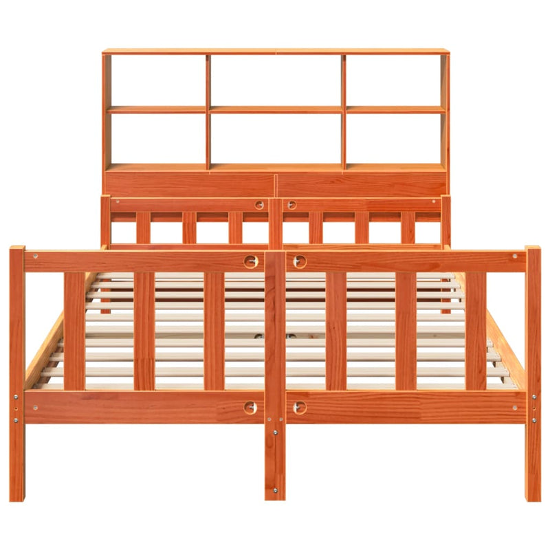 vidaXL viaszbarna tömör fa könyvespolcos ágy matrac nélkül 150 x 200cm