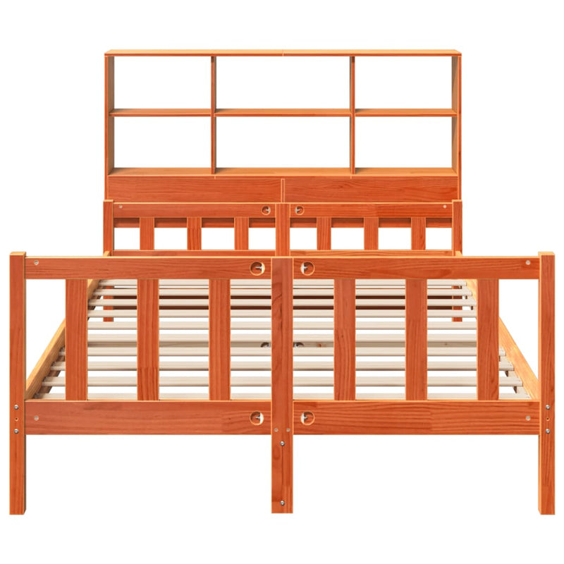 vidaXL viaszbarna tömör fa könyvespolcos ágy matrac nélkül 160 x 200cm