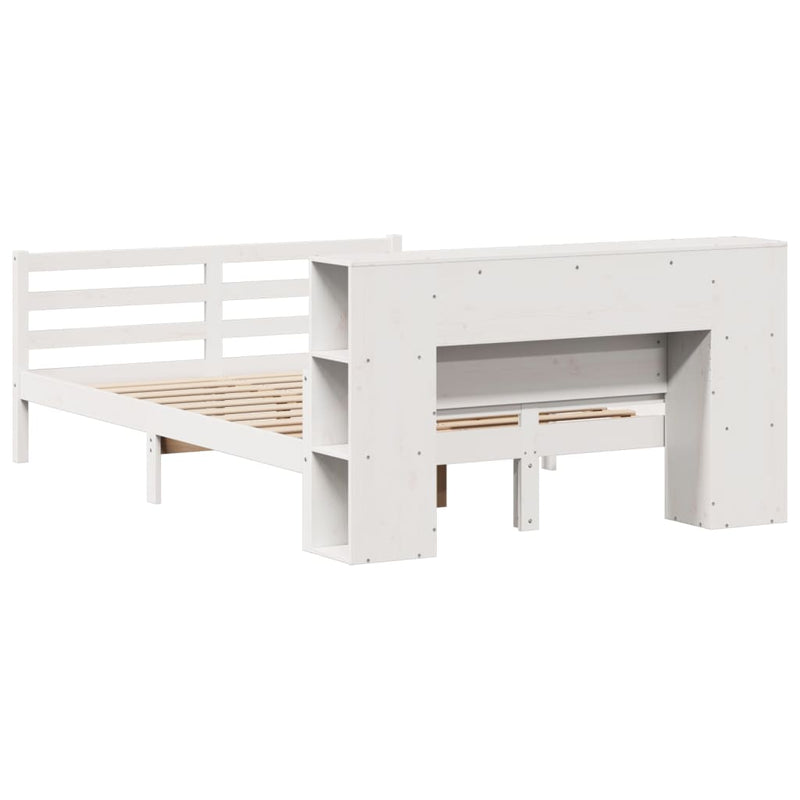 vidaXL fehér tömör fenyőfa könyvespolcos ágy matrac nélkül 135x190 cm