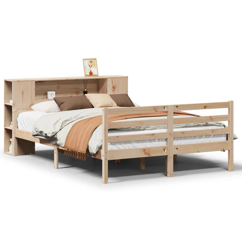 vidaXL tömör fenyőfa könyvespolcos ágy matrac nélkül 140 x 190 cm