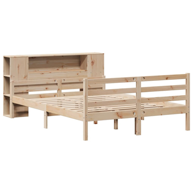 vidaXL tömör fenyőfa könyvespolcos ágy matrac nélkül 140 x 190 cm