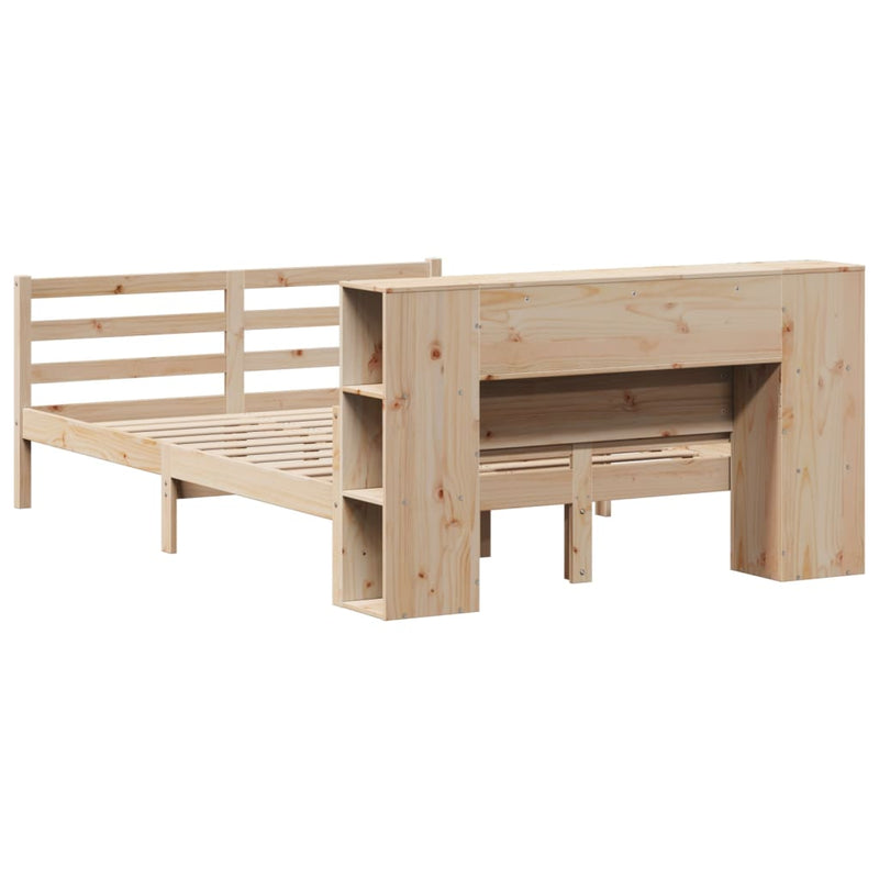 vidaXL tömör fenyőfa könyvespolcos ágy matrac nélkül 140 x 190 cm
