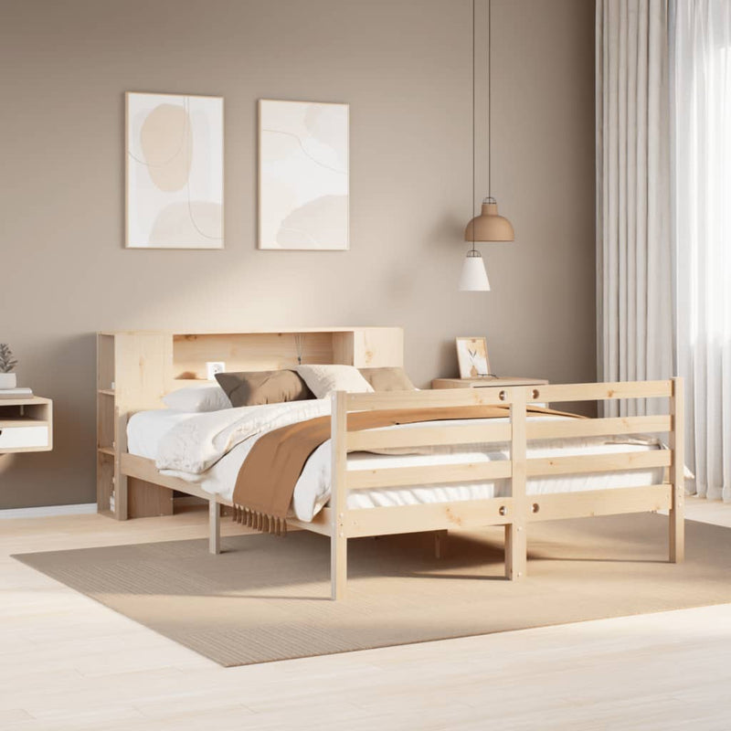 vidaXL tömör fenyőfa könyvespolcos ágy matrac nélkül 140 x 200 cm