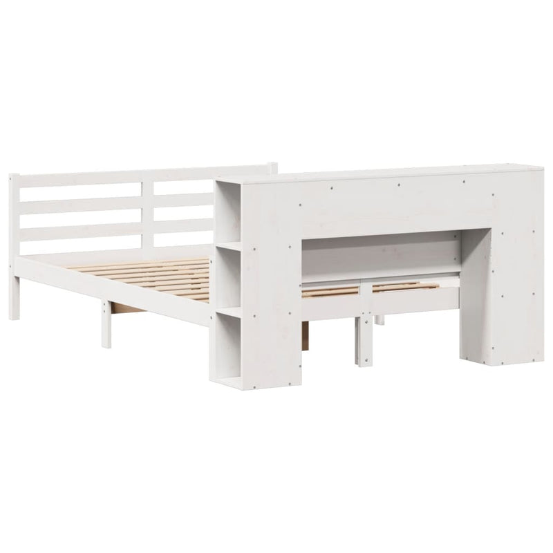 vidaXL fehér tömör fenyőfa könyvespolcos ágy matrac nélkül 140x200 cm