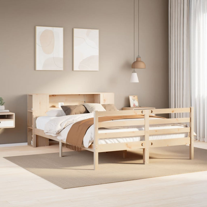 vidaXL tömör fenyőfa könyvespolcos ágy matrac nélkül 160 x 200 cm